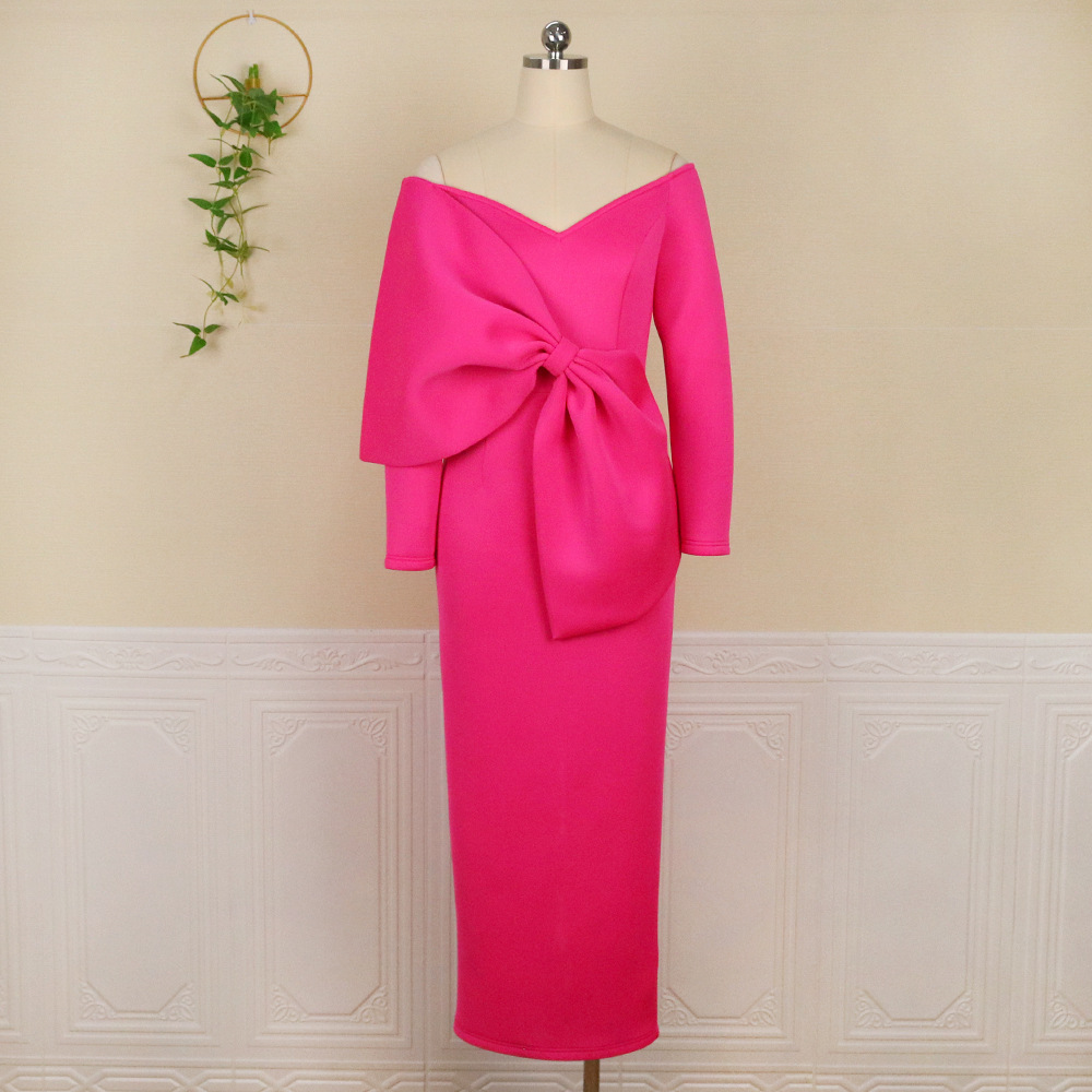 Sexy Plus-size Kleid Schulterfrei Mit Schleife Figurbetont_voghion.com