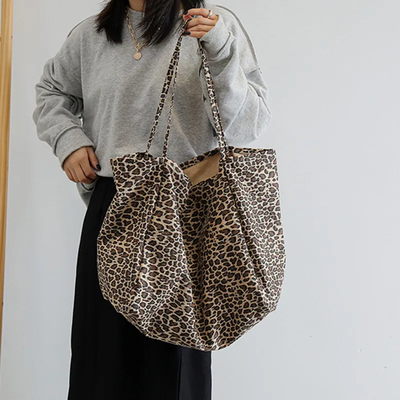 Große Kapazität Leopard Druck Leinwand Handtasche Für Frauen Schulter Weibliche Neue Mode Designer Shopping Casual Tote Tasche_voghion.com