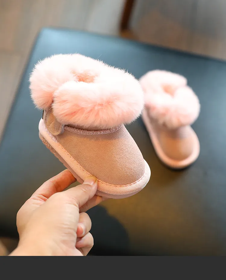 Scarpe invernali per bambini, solide, calde, in peluche, per neonati, da esterno, casual, da neve, morbide e antiscivolo, in pelliccia, in pelle scamosciata_voghion.com