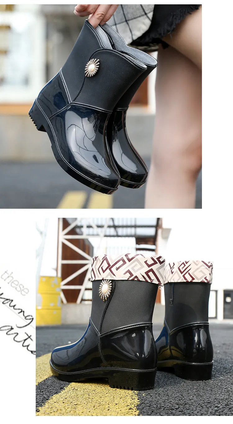 Scarpe da lavoro in gomma antiscivolo impermeabili da esterno alla moda da donna in cotone caldo stivali da pioggia invernali 241126_voghion.com