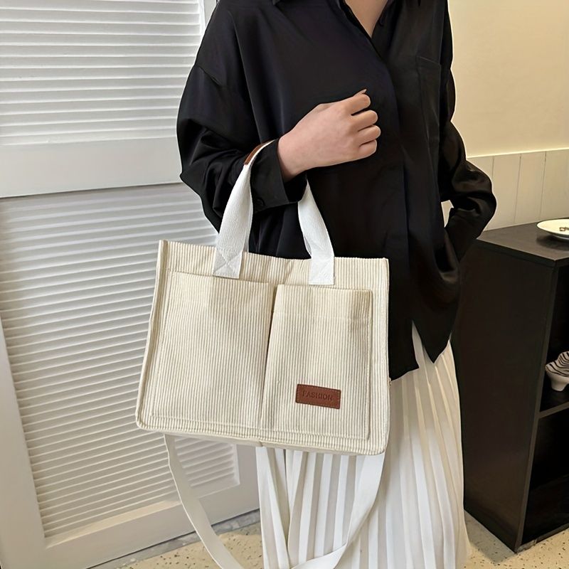 Damen-Cord-Einkaufstasche, große Kapazität, Handtaschen für Frauen, Pendeln, Damentasche, Messenger-Umhängetasche,_voghion.com