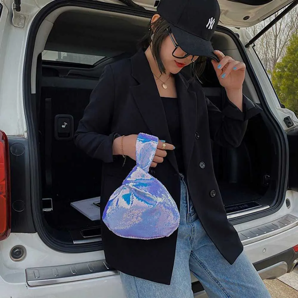 Portafoglio da donna alla moda con glitter scintillanti e chiusura a scatto, piccolo flash da polso con nodo, tasca, borsa firmata 2023 Y241106_voghion.com