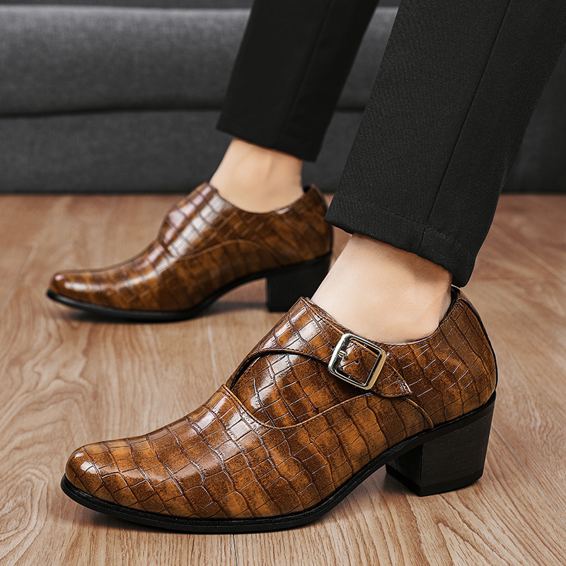 2025 Höherlegung 5cm Steinmuster Britischer Stil 2024 Mode Lässig Leder Herren Kleine Statur Hohe Chunky Heels_voghion.com