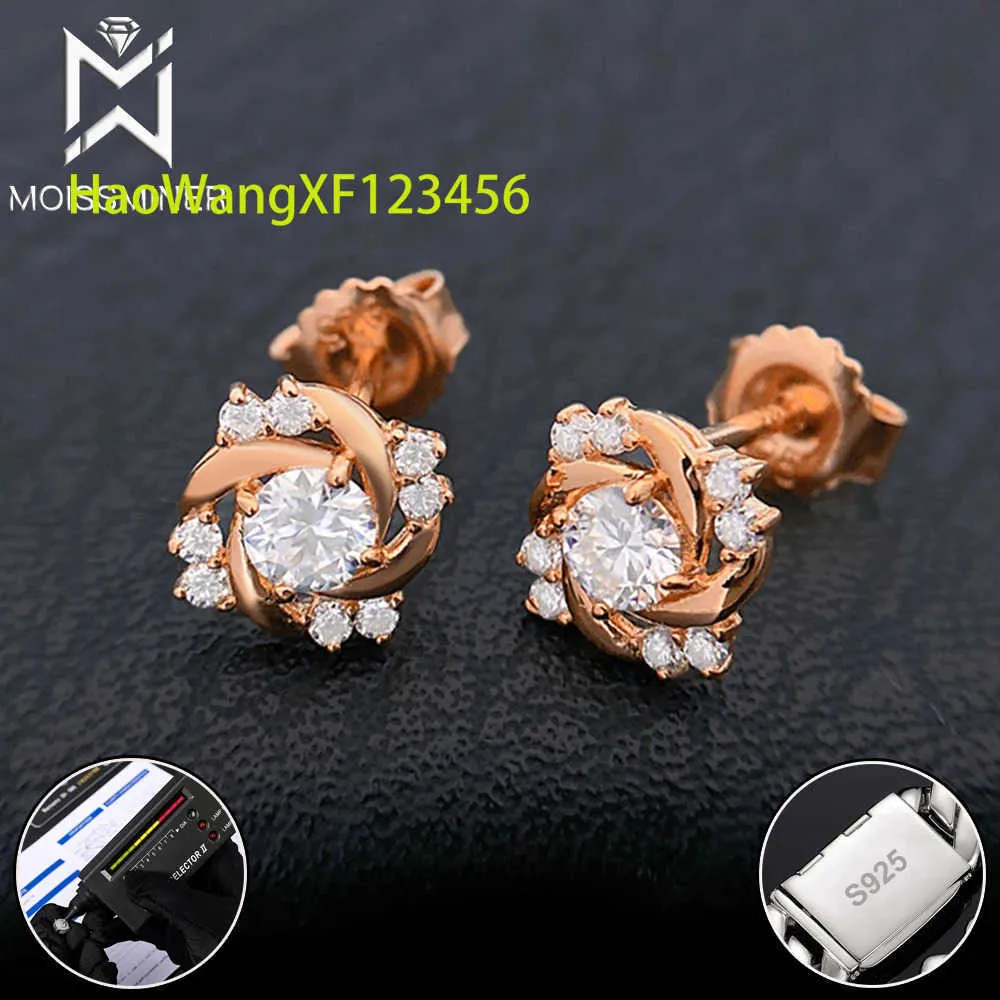 Charm Vvs Flower Moissanite Diamond Earrs for Women S Sier Round Ear Studs Men Highend Jewelry Pass Tester Free_voghion.com