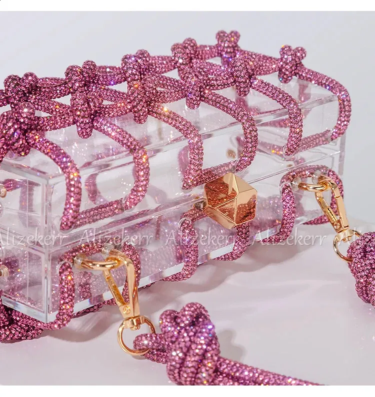 Bolsos de mano de noche con caja de acrílico transparente Dia para mujer, bolsos de mano y carteras de mano con cuerda anudada tejida, para bodas y fiestas_voghion.com