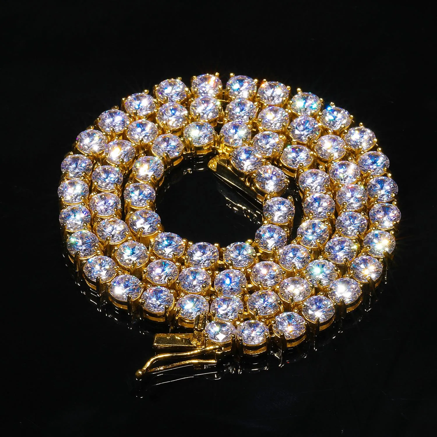 Personalizovaný zlatý bling diamantový nerezový ocelový pánský dámský tenisový řetízek Iced Out s kubickým zirkonem, hip hopový design_voghion.com