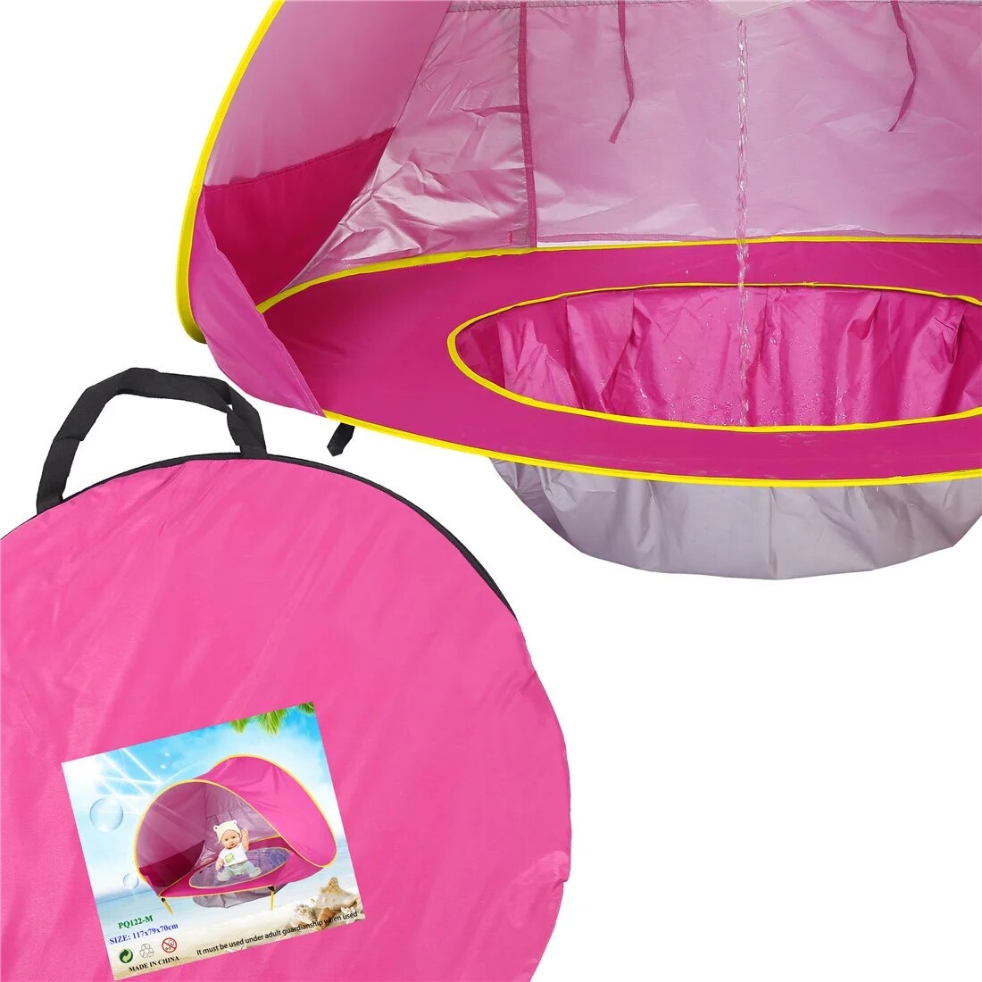 Tenda de praia para bebé com piscina e proteção solar uv_voghion.com