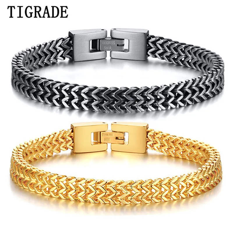 Braccialetti con ciondoli Tigrade da uomo in acciaio inossidabile, con catena intrecciata, colore argento/oro/nero_voghion.com