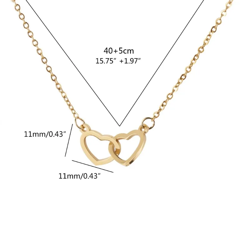 Catene Semplice Hollow Doppio Cuore Ciondolo Choker Moda Metallo Clavicola Catena Collana Festa Gioielli Impilabile Collare_voghion.com