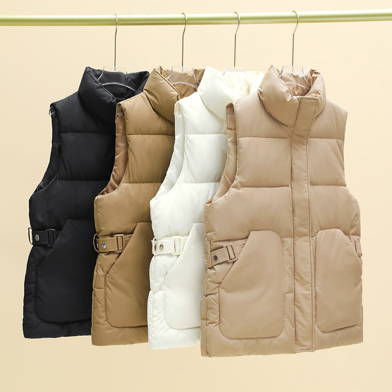 ​​Women's Quilted Sleeveless Vest - Lightweight Padded Jacket For Autumn Winter, Casual Loose Fit, High Neck Design With Pockets