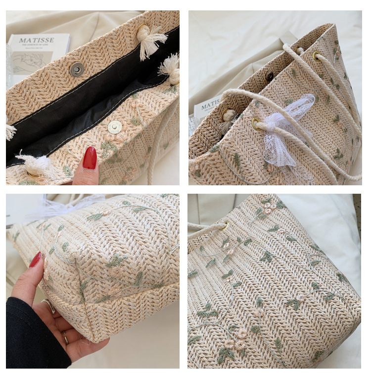 Geflochtene Stroh Umhängetasche Mit Schleife Für Damen Minimalistisch_voghion.com
