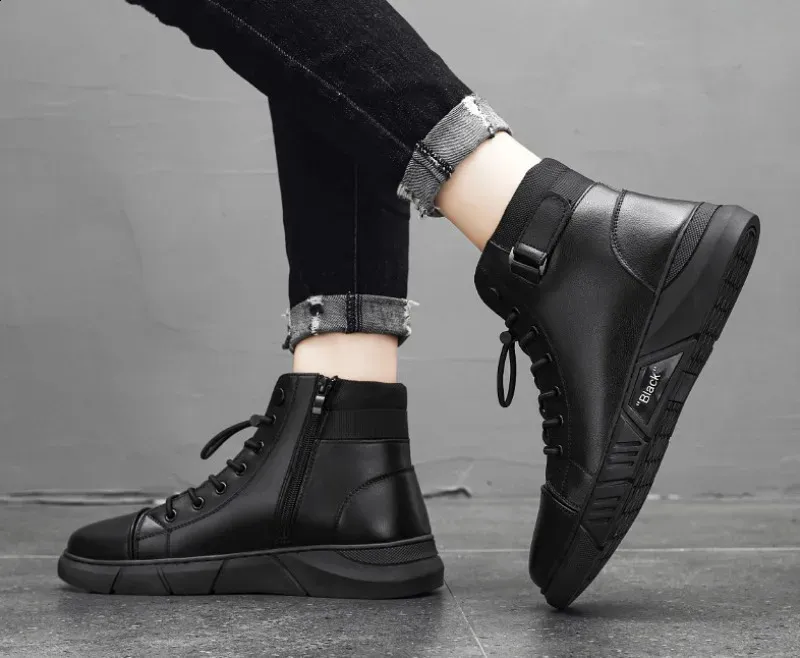 Motorcycle High Top Boots Leather Waterproof Men Safety Boots_voghion.com