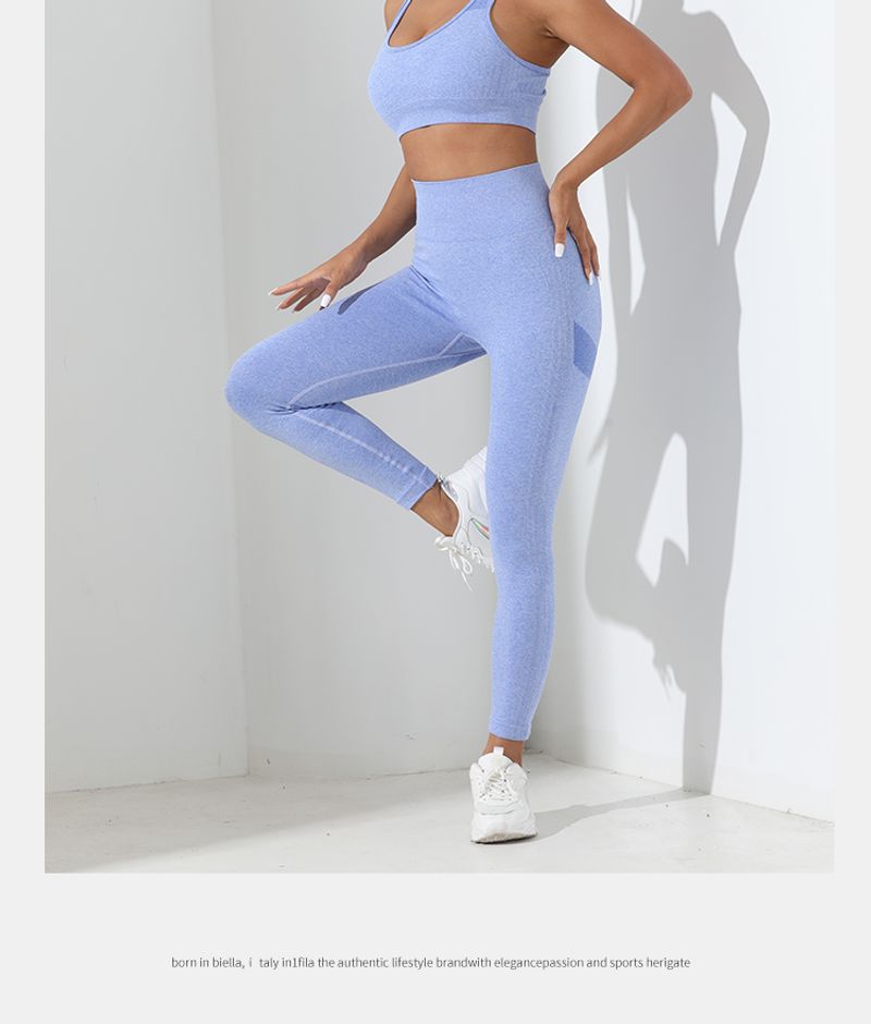 Set de trening de yoga simplu, 2 bucăți, fără cusături, foarte elastic, cu spate încrucișat, colanți cu control al abdomenului și șoldurilor_voghion.com