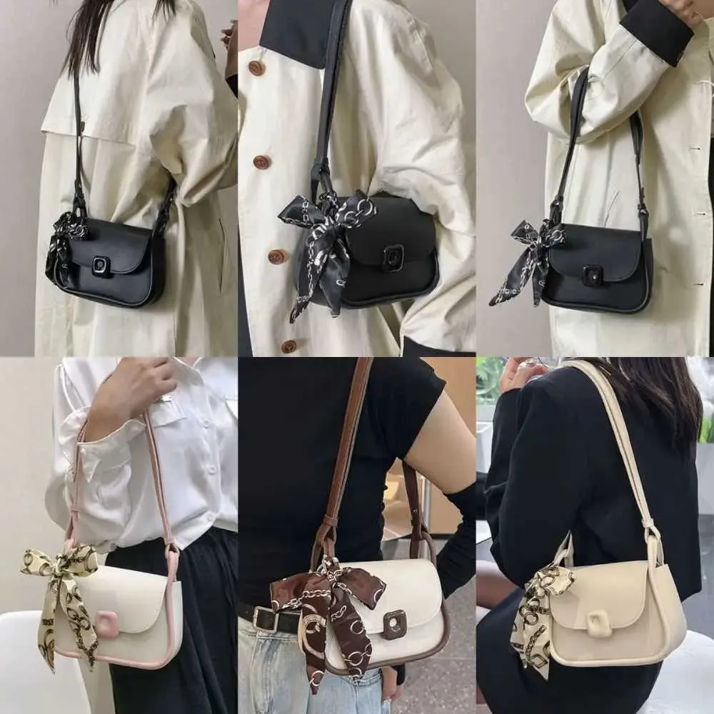 Retro Large Capacity Silk Scarf Crossbody PU Lightweight Single Shoulder Contrasting Color Saddle Bag GirlsC241214_voghion.com