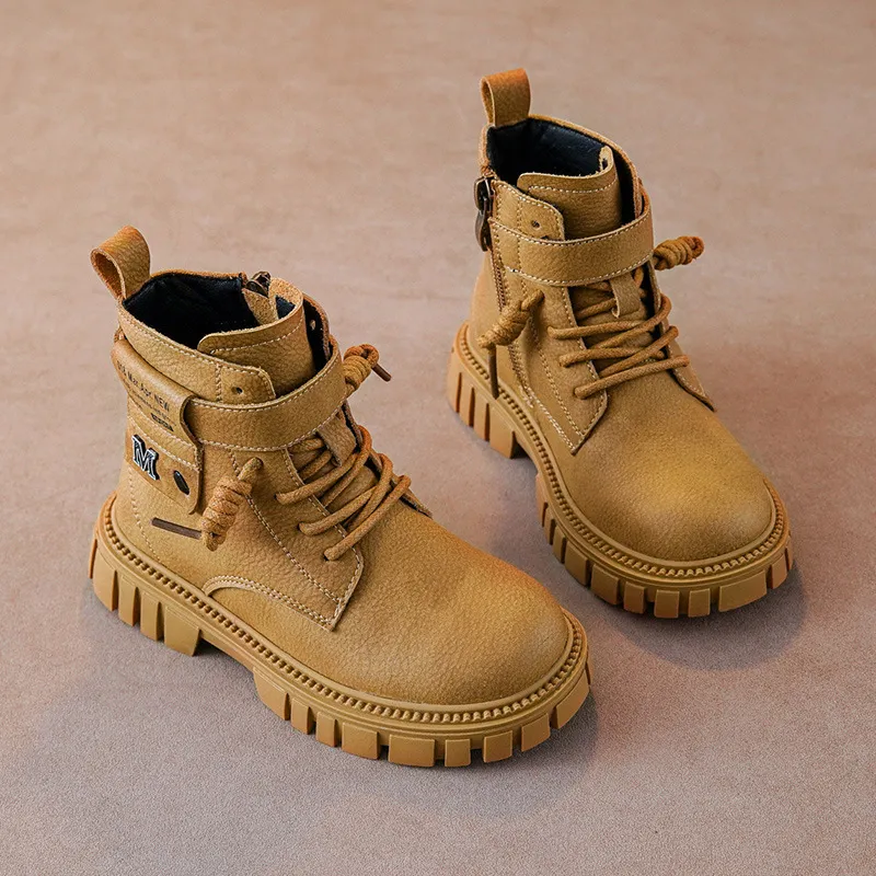 Botas Happysteps de cuero estilo motociclista con correa al tobillo para niños grandes, para montar a caballo, senderismo, otoño e invierno, talla grande_voghion.com