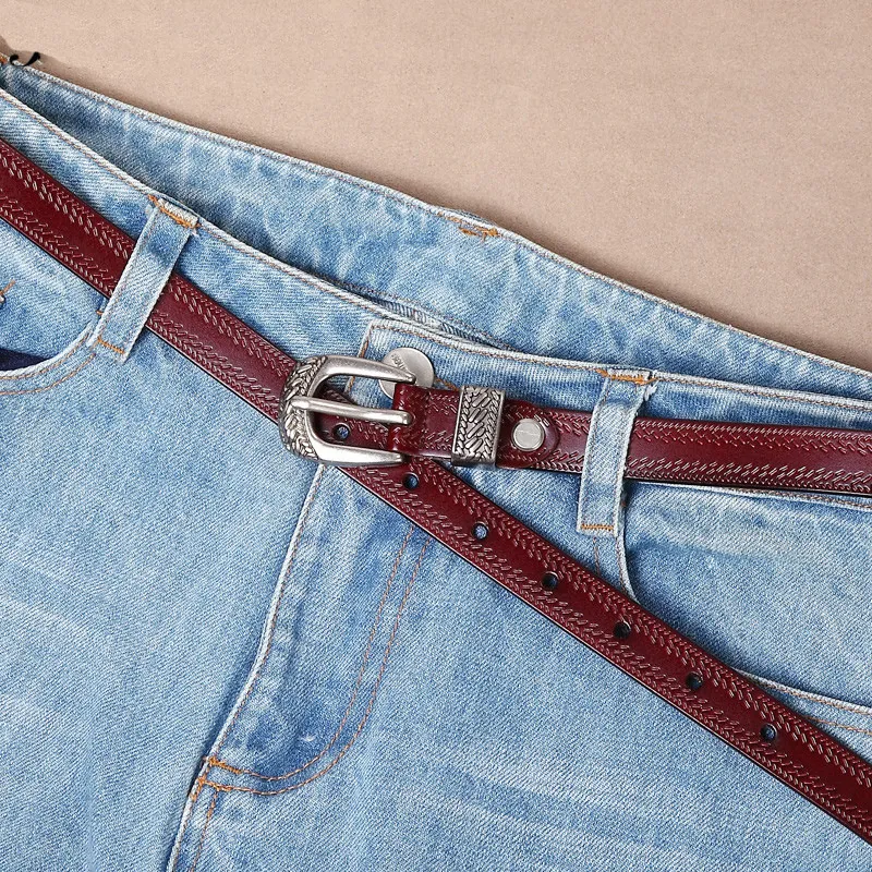 Leather Belt Women’s Retro Cowhide Needle Buckle Simple Waistband_voghion.com