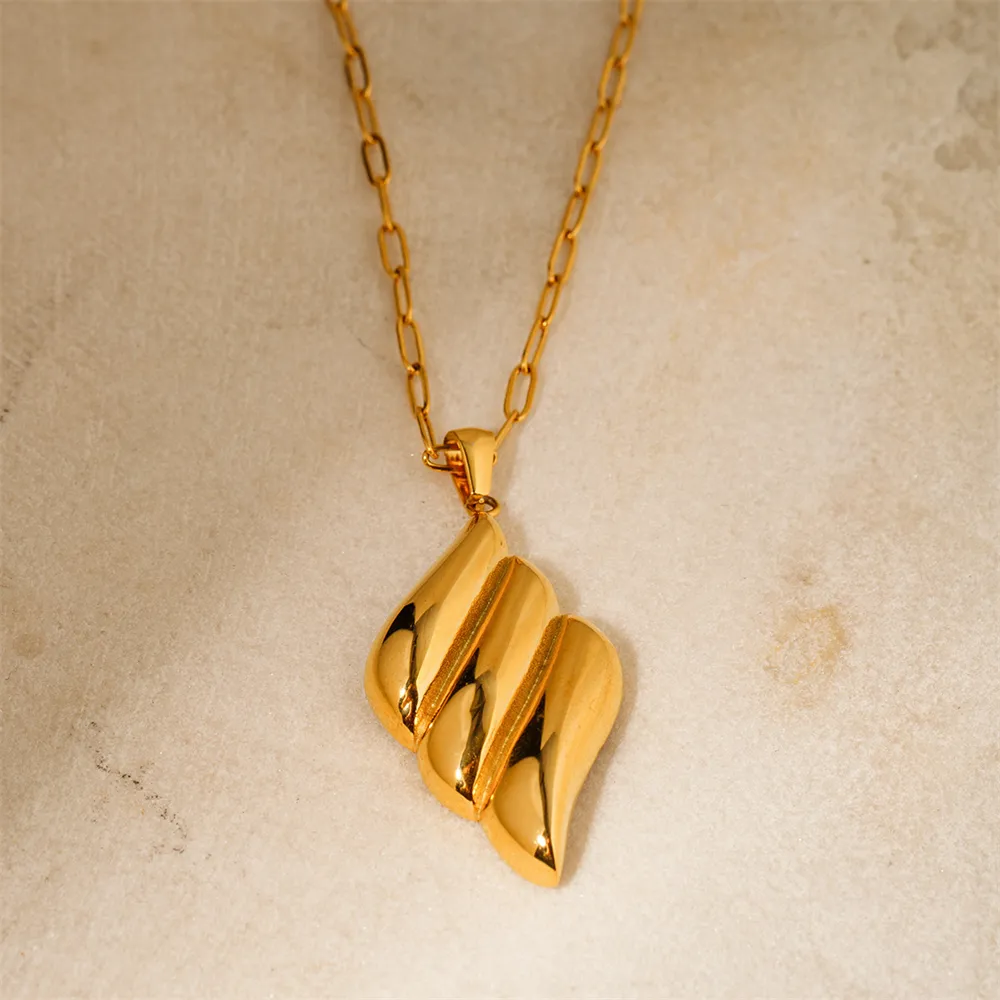 Colliers à pendentif en forme d'aile épaisse pour femmes, couleur or, acier inoxydable, bijoux minimalistes, étanches, vintage_voghion.com