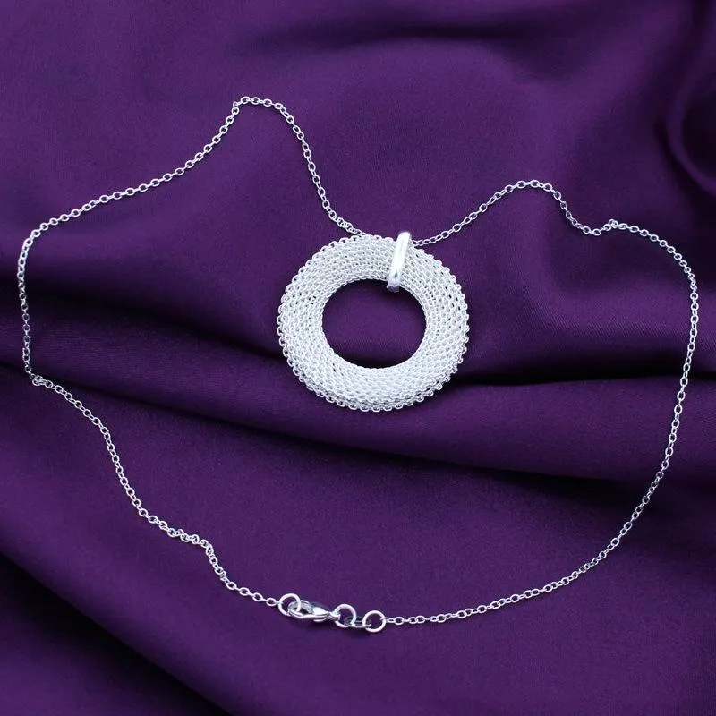 Serling Sier Link Snake Chain para mujer, colgante de moda, collar de malla circular simple, joyería de boda, Pary_voghion.com