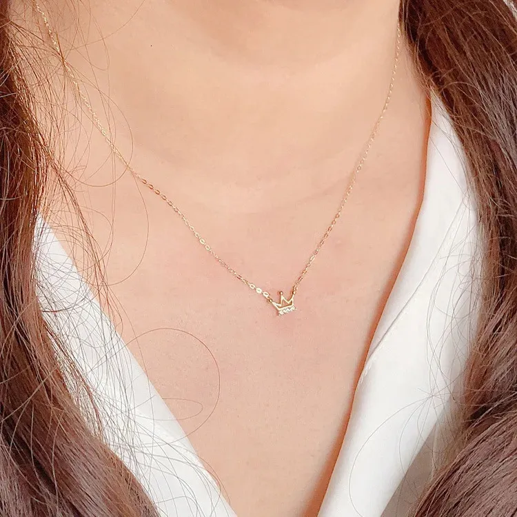 Collana in argento sterling placcato 14K, squisita piccola micro zircone intarsiato, ciondolo a catena per clavicola in oro K, da donna, 240119_voghion.com