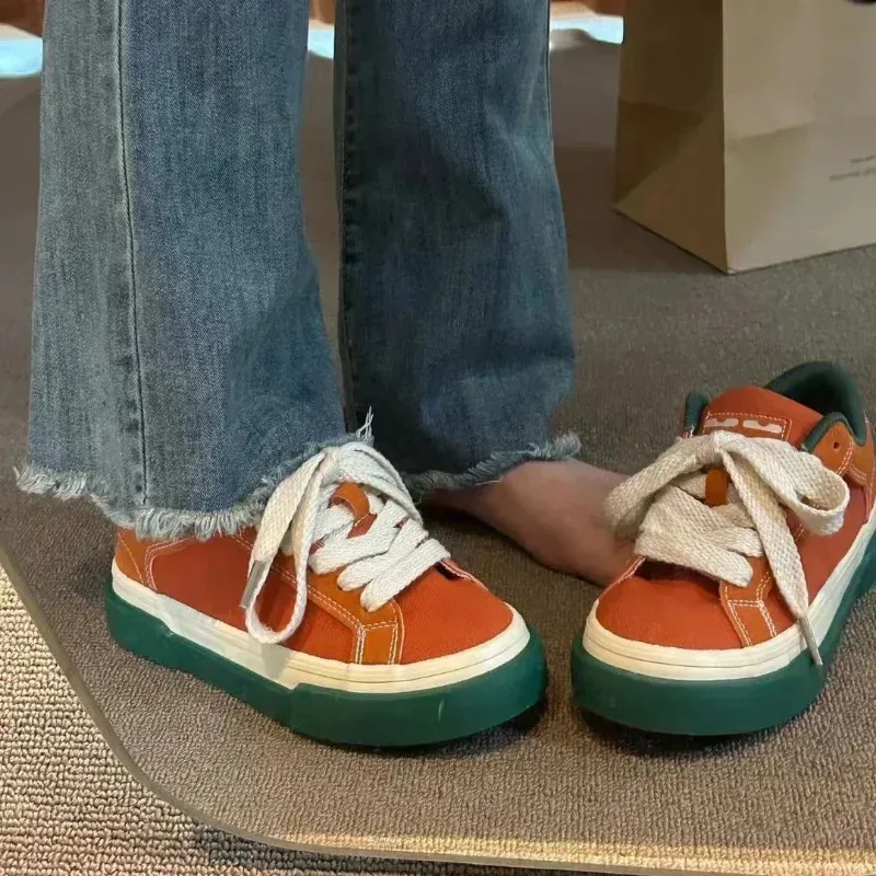 Retro rode canvas skateschoenen voor dames lage sneakers mode_voghion.com