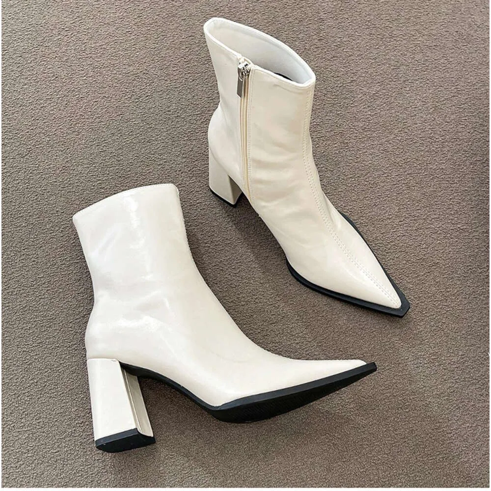Winter Ankle Fashion Back Zippers Pointed Toe Ladies Elegant Short Boots High Heel Women's Footwear_voghion.com
