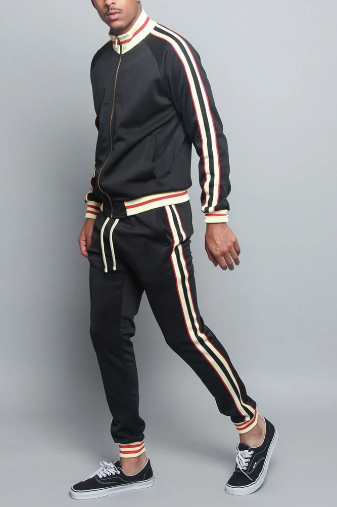 Autumn and winter new color matching for men's casual sports stand up collar zippered cardigan running sportswear hoodie_voghion.com