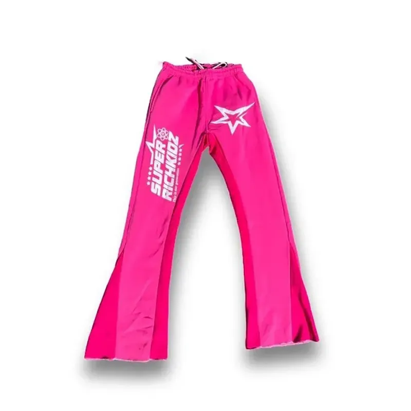 Y2K Trendy Sport Star Letter Print High Street Hip Hop Sport Ocazional pentru bărbați Pantaloni de sport evazați Set două piese_voghion.com