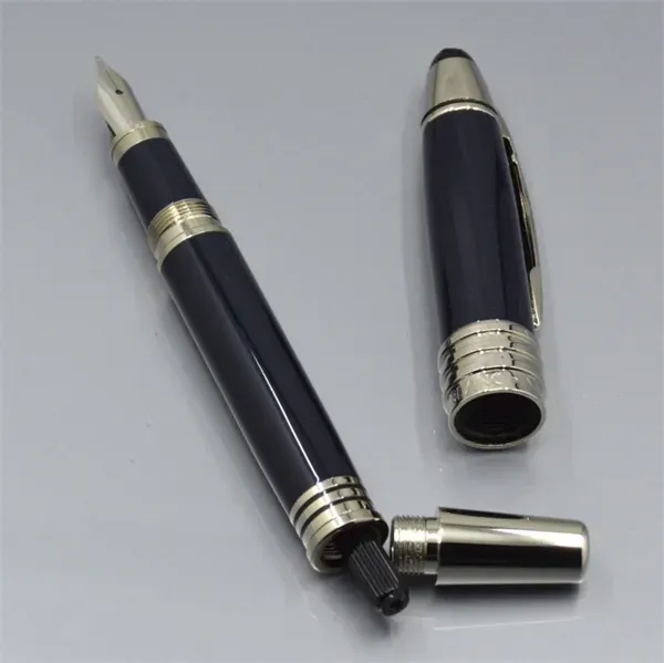 Pluma estilográfica de metal negro de alta calidad, venta al por mayor, papelería para escuela y oficina, pluma de tinta caligráfica de punta de 0,7 para regalo de negocios._voghion.com