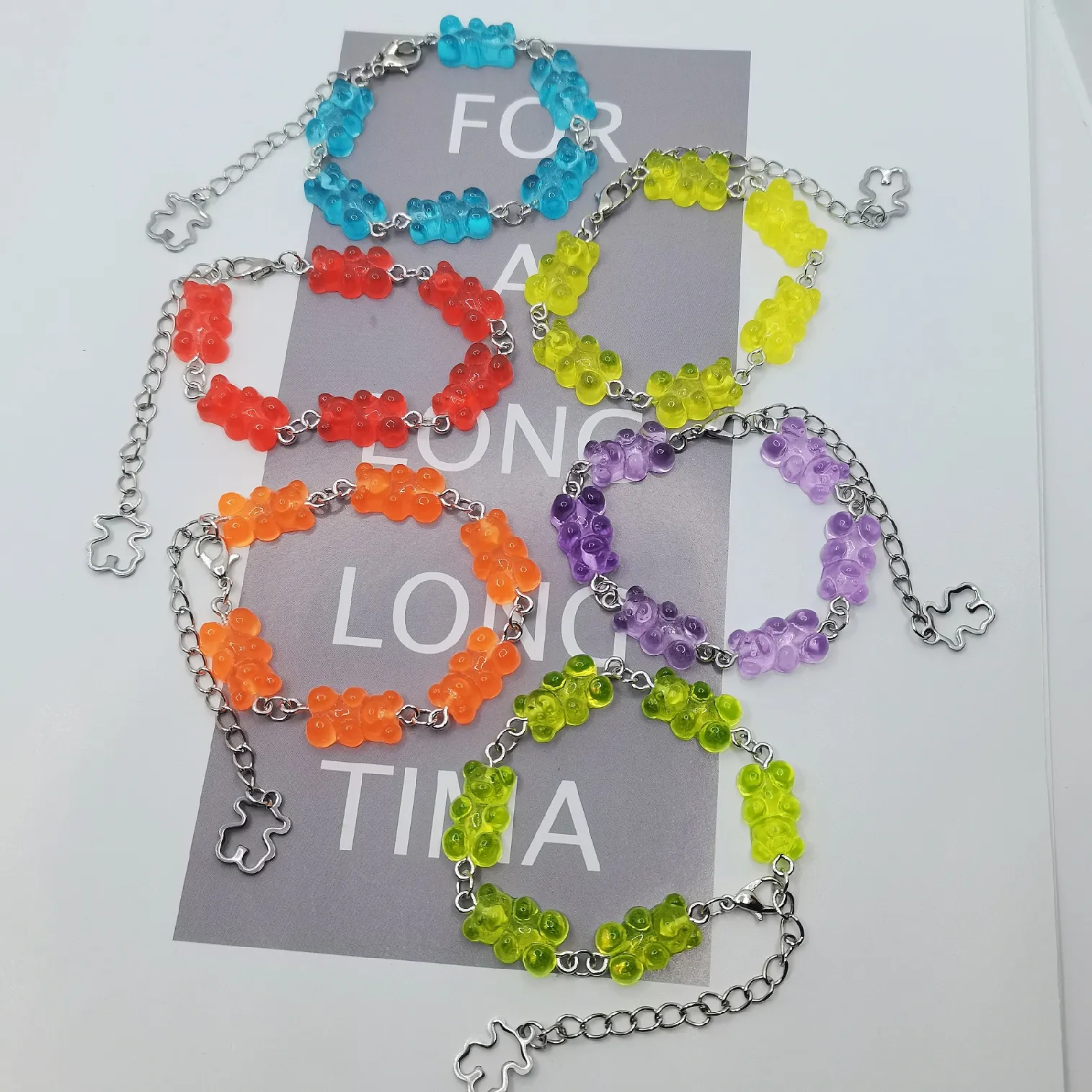 Pulseras de eslabones con bonitos ositos de goma, cadena de acero inoxidable, colgantes, dijes para mujeres, hombres, muñecas, tobillos, joyería para niñas._voghion.com
