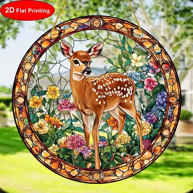 8" Sika Deer Suncatcher - 2D Acrylic Stained Decor. Perfect For Window/living Room/spiritual Spaces. Ideal Nature-themed Gift For Birthdays._voghion.com