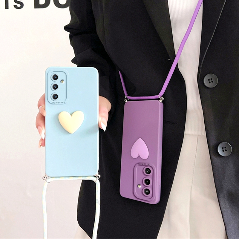 A 15 25 35 55 Love Heart Crossbody Lanyard Case For Samsung Galaxy A55 A35 A25 A15 A14 A24 A34 A54 Cord Silicone Cover S24 Plus