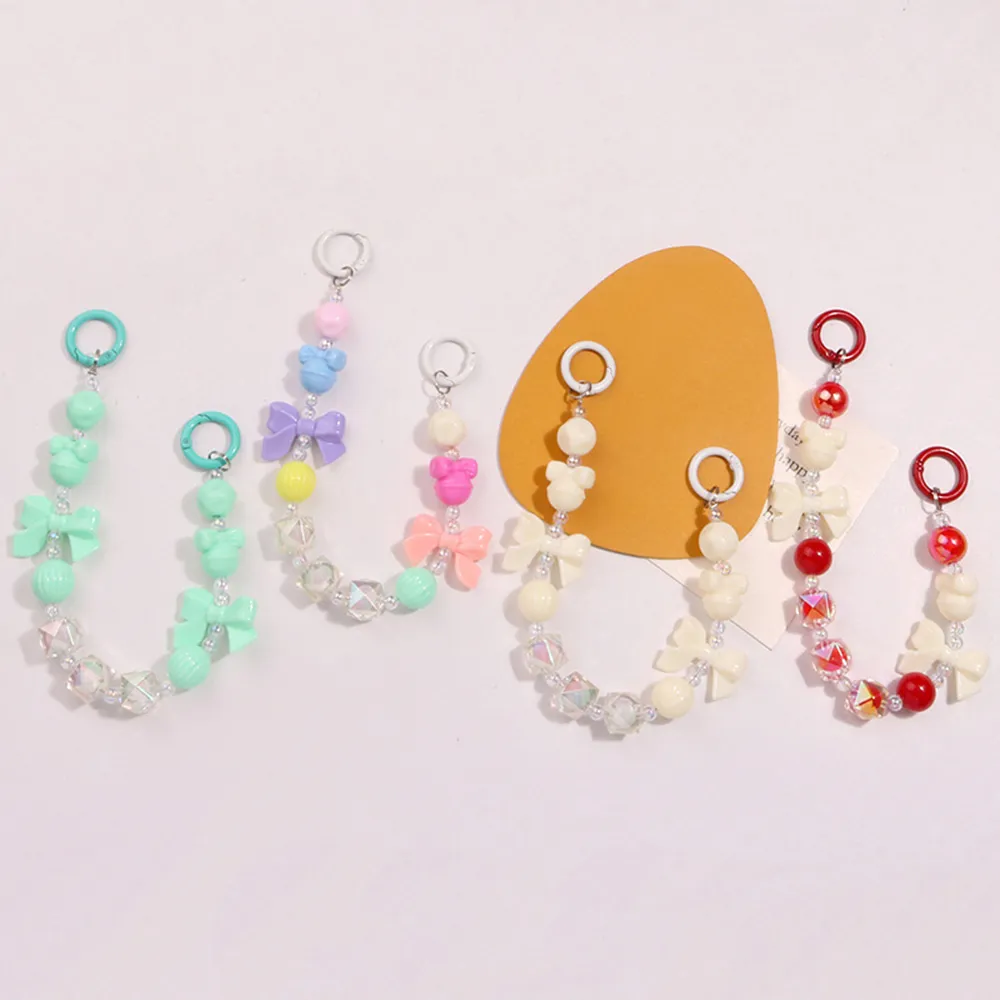 Colorful Bowknot Bead Phone Strap Charm Chain Knot Cellphone Lanyard Keychain Girl Bag Camera Pendant For Case_voghion.com