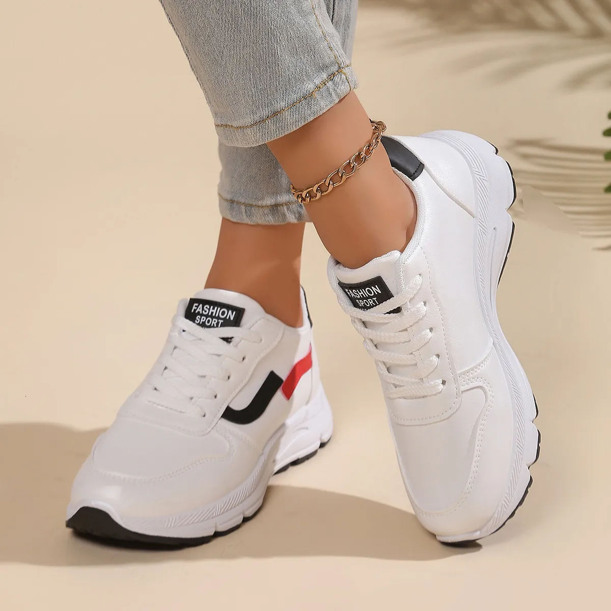 Sport per donne, scarpe casual da corsa in pelle da studentesse, autunno 2024, scarpe da viaggio bianche_voghion.com