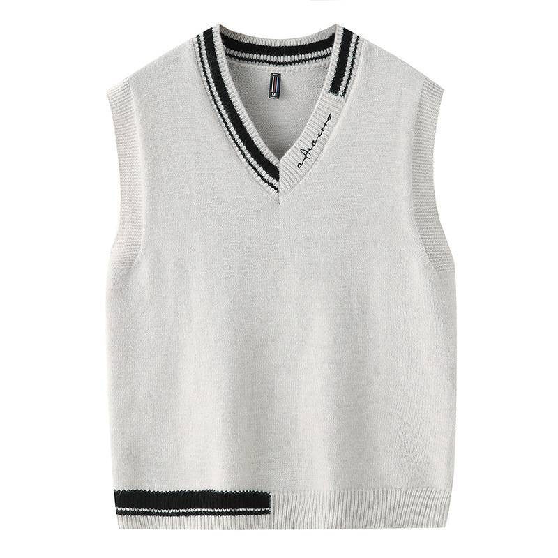 2024 Spring and Autumn Casual V-neck Wool Vest Men's Loose Knitted Sweater Sleeveless Sweater Men's and Women's Knitted Jacket Vest_voghion.com