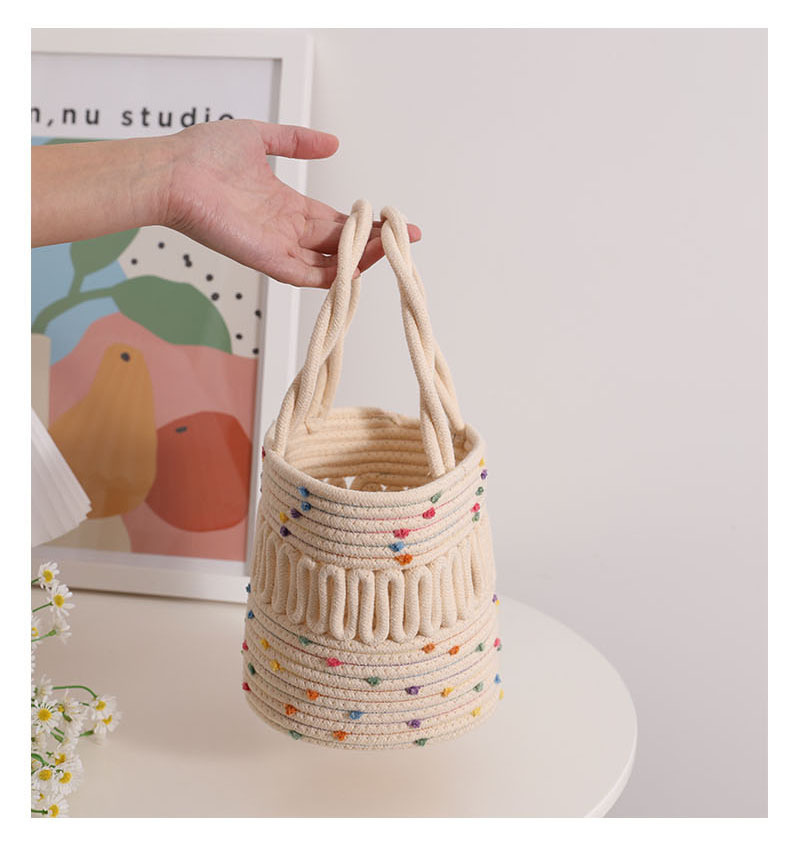 Borsa intrecciata in cotone colorata e carina a pois per le donne, nuova borsa intrecciata in paglia cava e intrecciata, cestino da picnic per le donne_voghion.com