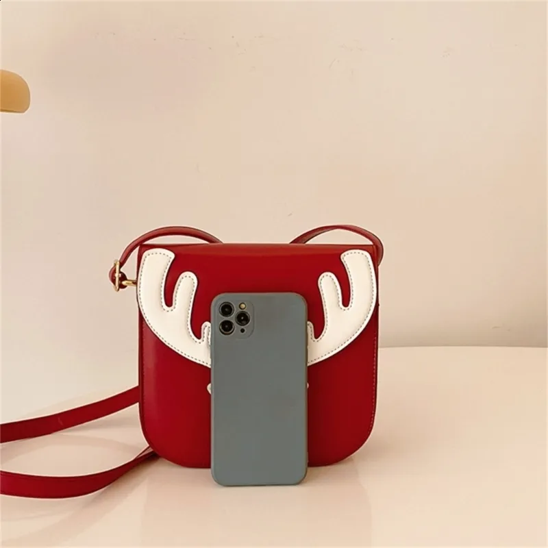 Bolsa de ombro feminina pequena de PU com estampa de alce natalino da moda, bolsa transversal para celular, casual para meninas, mensageiro, tudo combinando_voghion.com