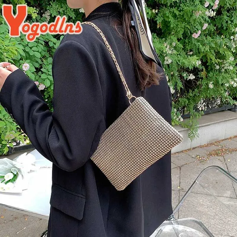 Ydlns Trend Kleine Rhie Quadratische Metallkette Design Schulter Umhängetasche Dia Münzgeldbörse Y241019_voghion.com