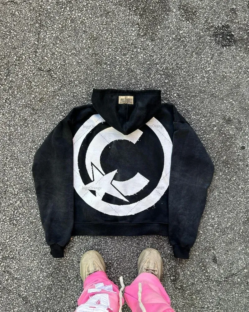 Herren Y2k Casual Retro Gothic Hoodies Europäische und amerikanische Buchstabenstickerei Übergroßer Hoodie Damen Y2K High Street Paarmantel Retro Loose_voghion.com