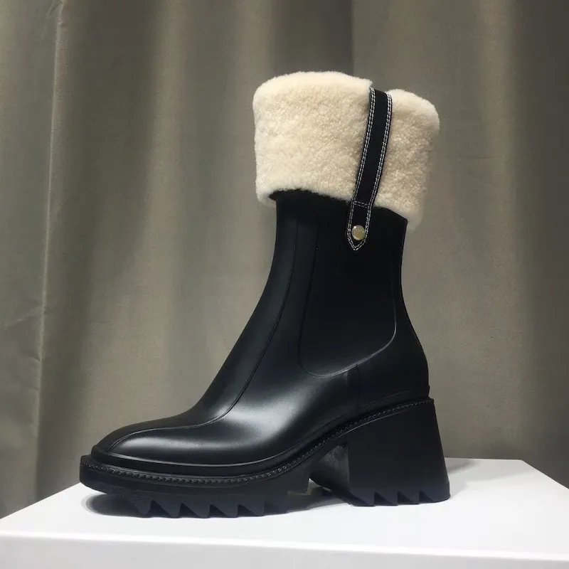 Women's Black Knee-high Waterproof Rain Boots With Platform Sole_voghion.com