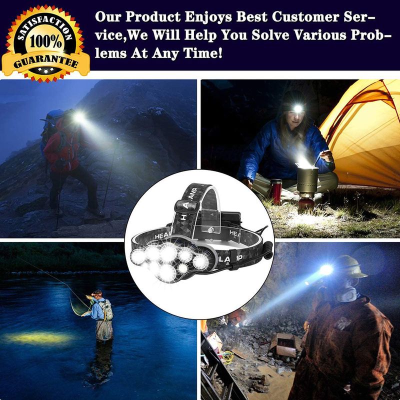Lanternă far COB cu încărcare USB, cu lumină puternică și rază lungă de acțiune, 8LED, multifuncțională T6, pentru pescuit nocturn în aer liber, camping_voghion.com