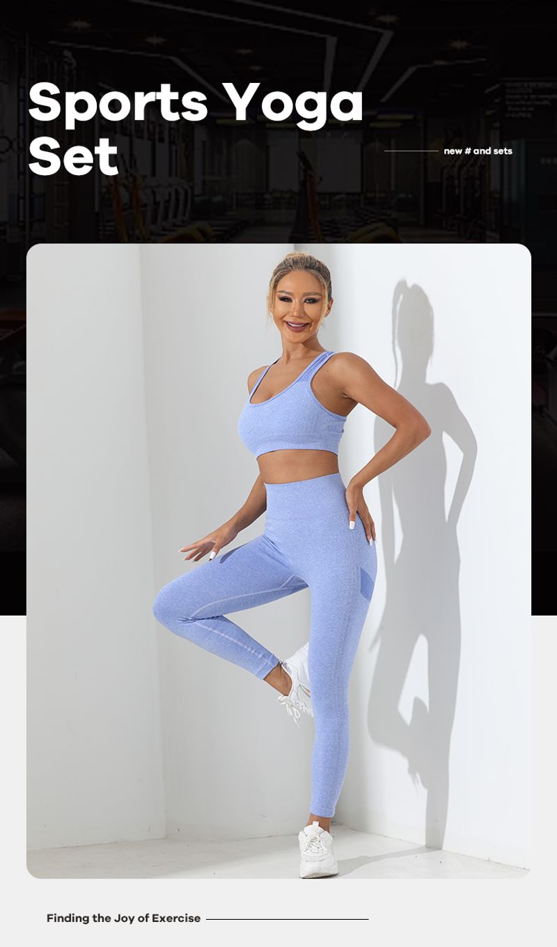 Set de trening de yoga simplu, 2 bucăți, fără cusături, foarte elastic, cu spate încrucișat, colanți cu control al abdomenului și șoldurilor_voghion.com