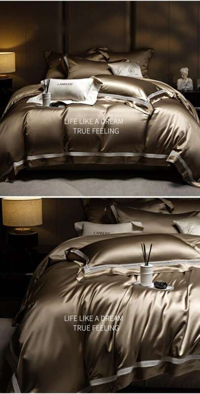 High End Water Gloss Silk Satin Ultra-fine Denier Lyocell Cotton Four Piece Hollow Out Light Luxury Duvet Set Bedding_voghion.com