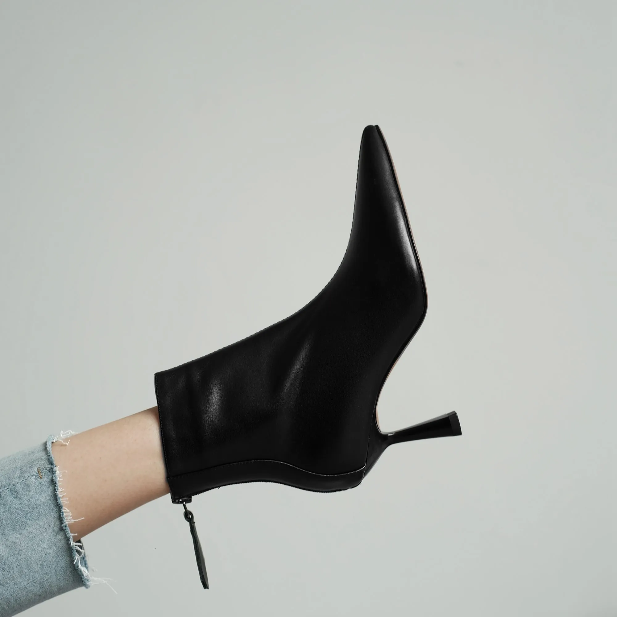 Krazing Pot Big Size 42 Cow Leather Pointed Toe High Heels Chic Design Concise Winter Spring Shoe Dress Warm Wedding_voghion.com