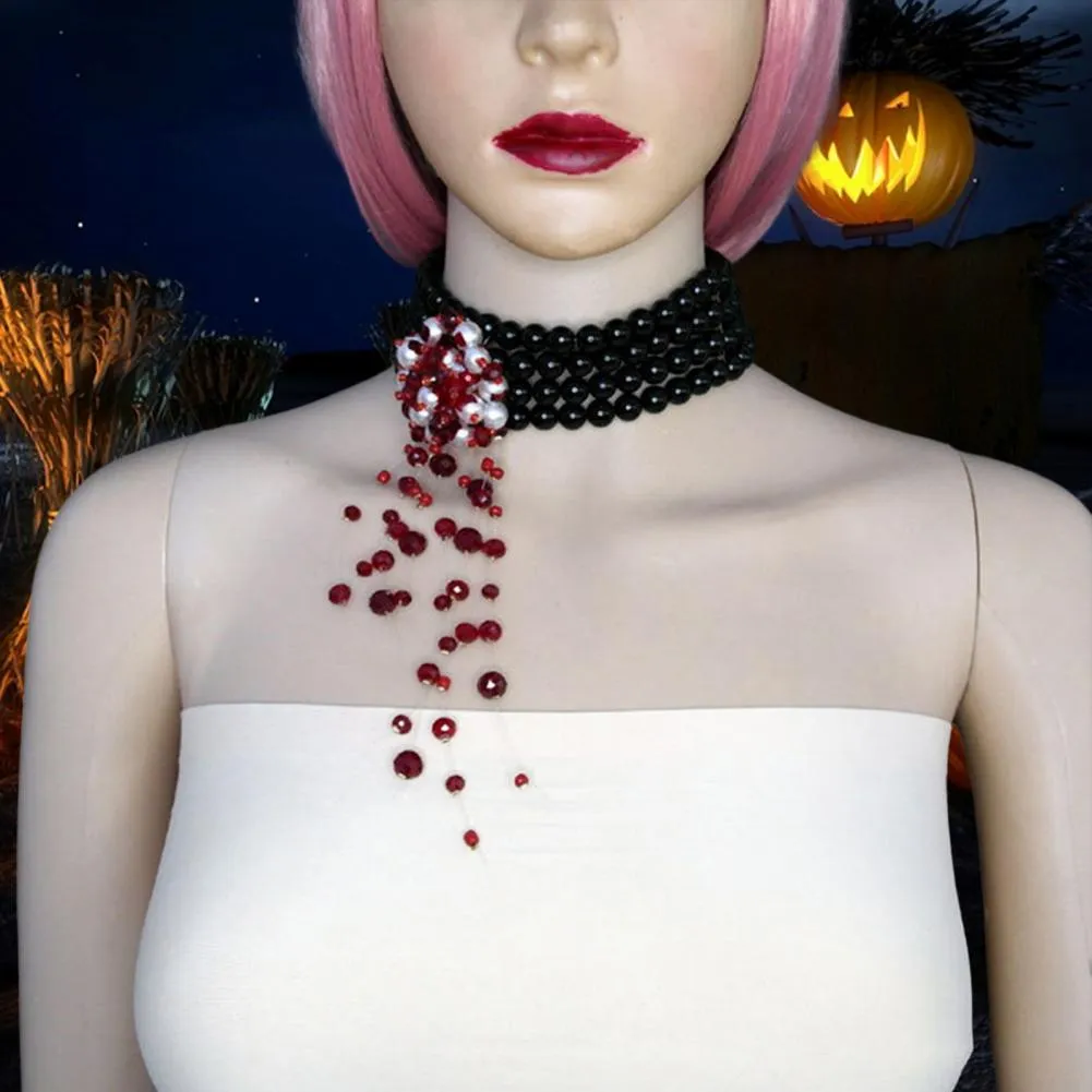 Collier ras de cou gothique gouttes de sang pour halloween_voghion.com