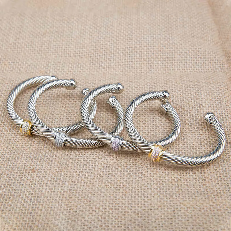 Cable Bangle Bracelet With Zircon For Women Silver Classics_voghion.com