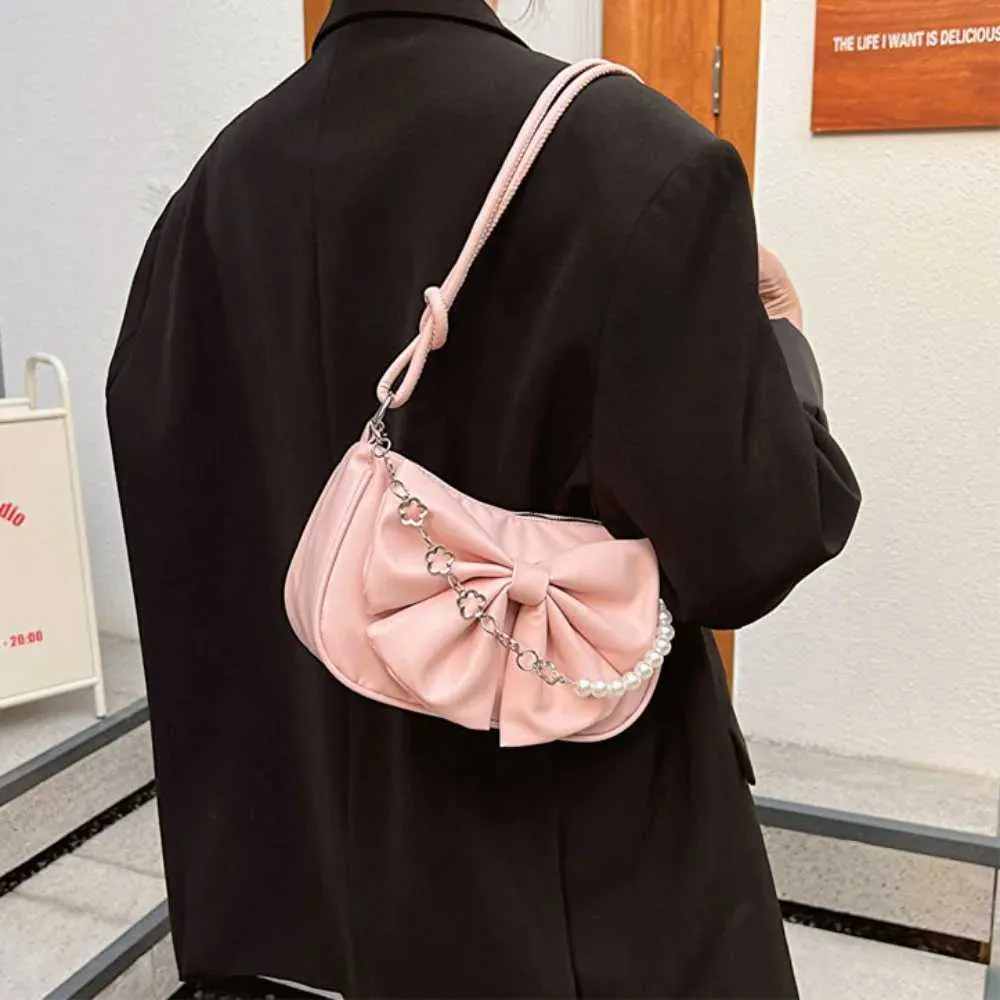 Mode perle bogen schulter achselhöhle täglichen pendeln lässige handtasche solide business tasche Y241123_voghion.com