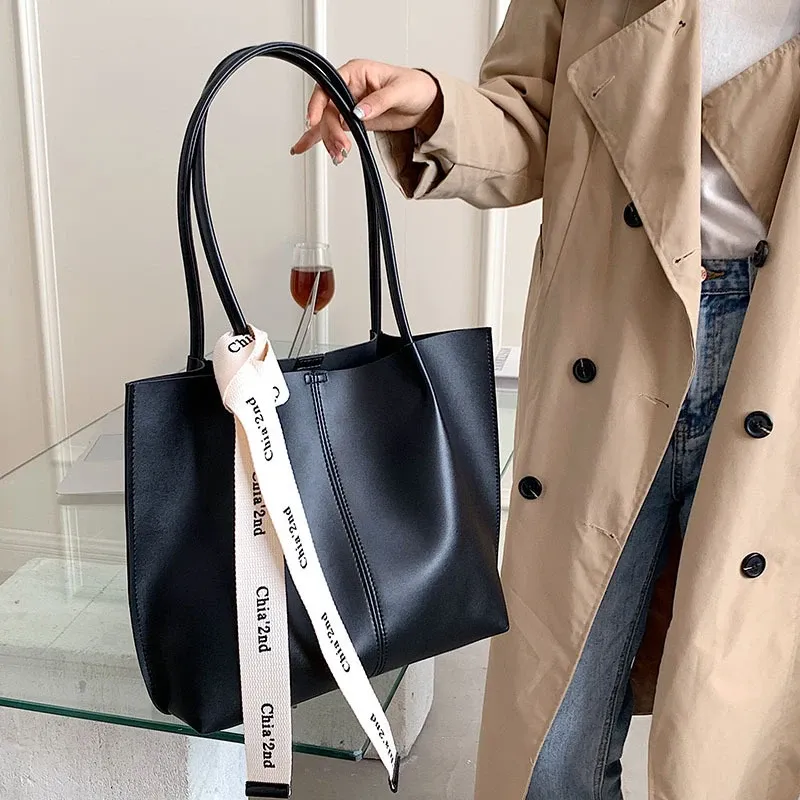 Borsa da ufficio da donna, uso quotidiano, bellezza, marrone, nera, moda, con nastro, a tracolla, per pendolari, grande capacità, a mano, retrò._voghion.com