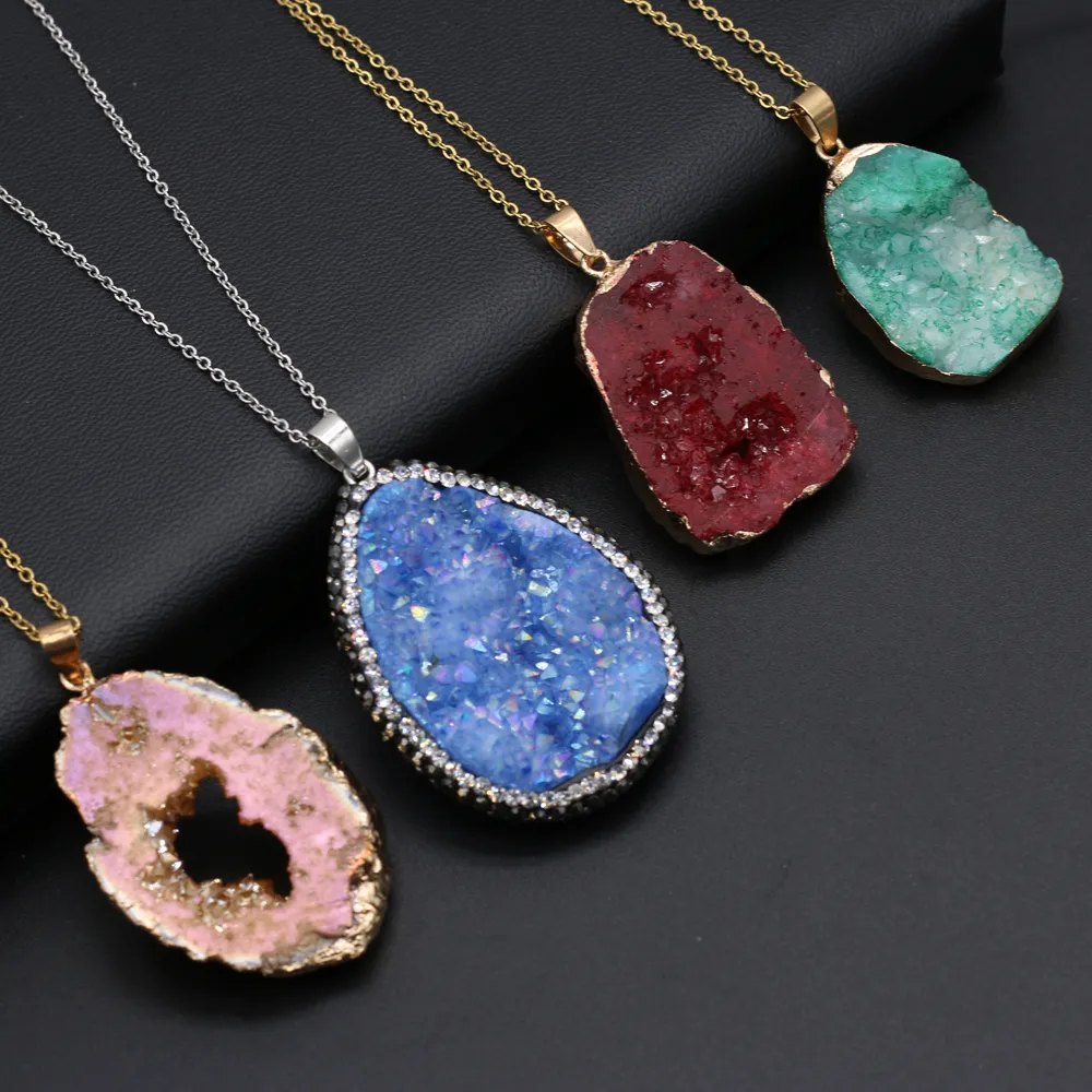 Collane con ciondolo in pietra naturale, agata, cristallo, gemma, collana irregolare all'ingrosso, 3 pezzi per la creazione di gioielli, accessori fai da te_voghion.com